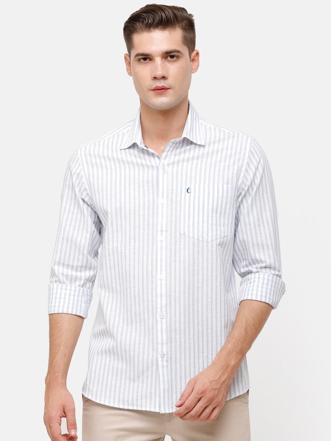 

CAVALLO by Linen Club Men Blue & White Regular Fit Striped Casual Shirt