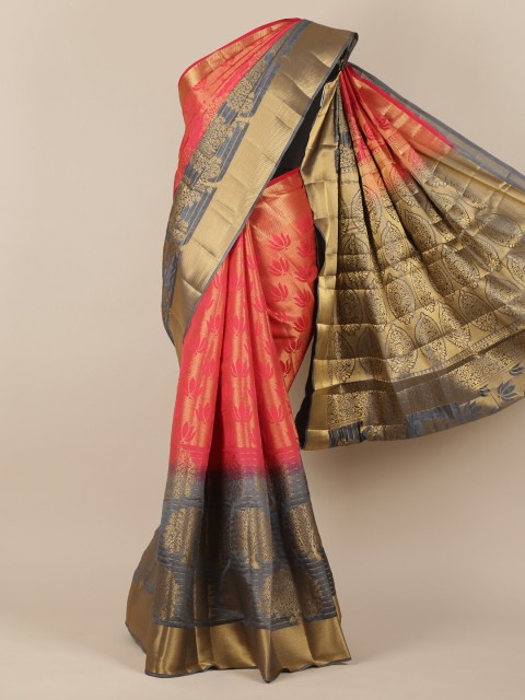

Pothys Pink & Gold-Toned Jute Silk Woven Design Saree