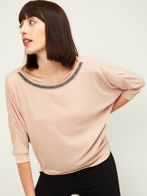 

CODE by Lifestyle Peach-Coloured Solid Regular Top