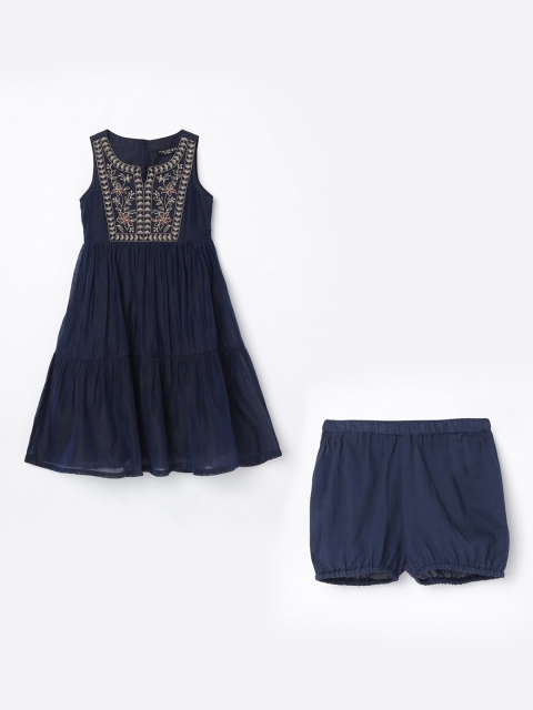 

Melange by Lifestyle Girls Navy Blue Solid Tiered A-Line Dress