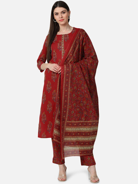 

AHIKA Women Red Printed Kurta with Trousers & Dupatta