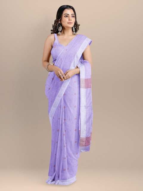 

BharatSthali Purple Pure Cotton Printed Taant Saree