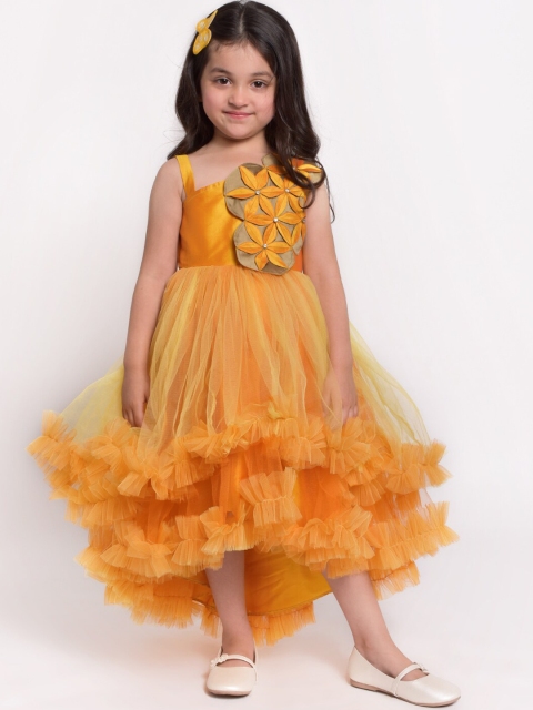

Jelly Jones Girls Yellow Fit and Flare Dress with Flower Patch Detail