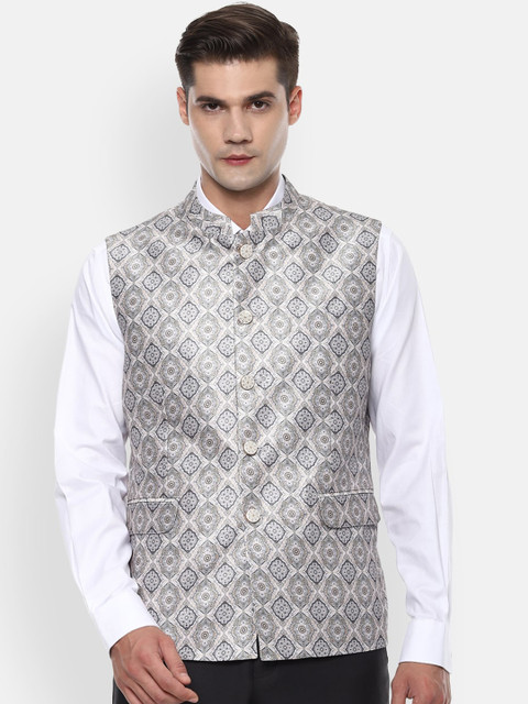 

V Dot Men Grey Printed Waistcoat