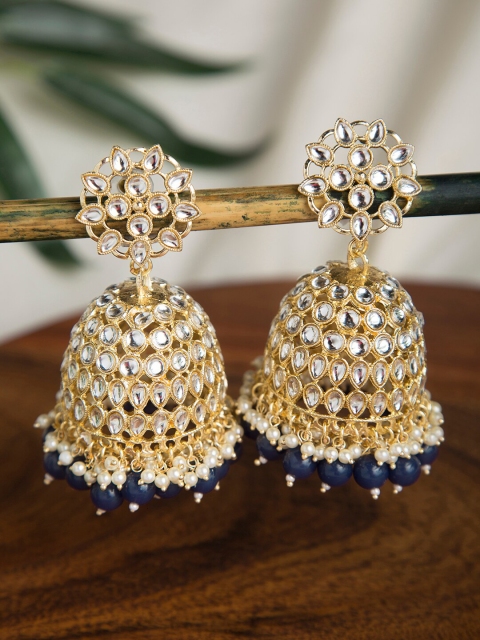 

INDYA Blue & Gold-Plated Dome Shaped Jhumkas