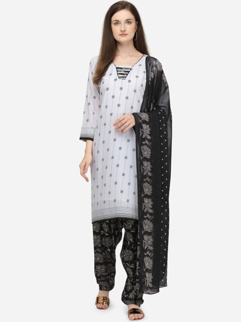 

VENISA Women White Printed Kurta with Patiala & Dupatta