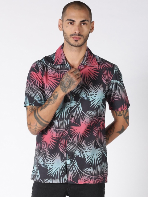 

Blue Saint Men Black & Pink Slim Fit Tropical Print Casual Shirt