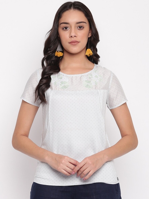 

Miss Grace Off White & Grey Geometric Printed Pure Cotton Regular Top