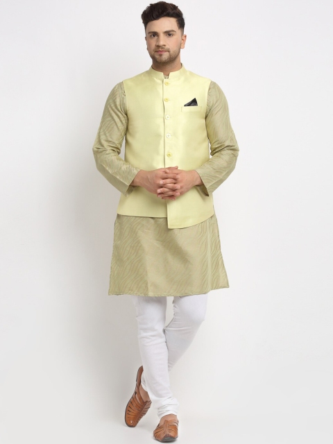 

NEUDIS Men Green & White Self Design Kurta with Pyjamas