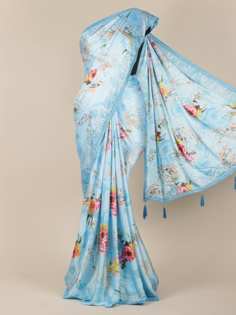 

Pothys Blue Printed Satin Saree