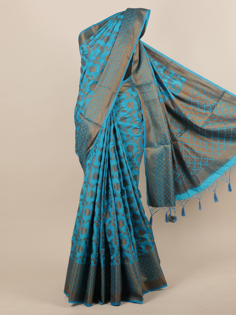 

Pothys Blue Woven Design Jute Silk Saree