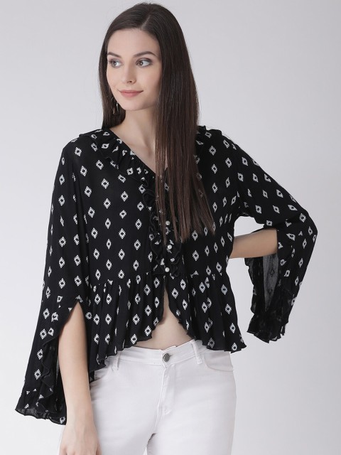 

Texco Black & White Geometric Printed Slit Sleeves A-Line Top
