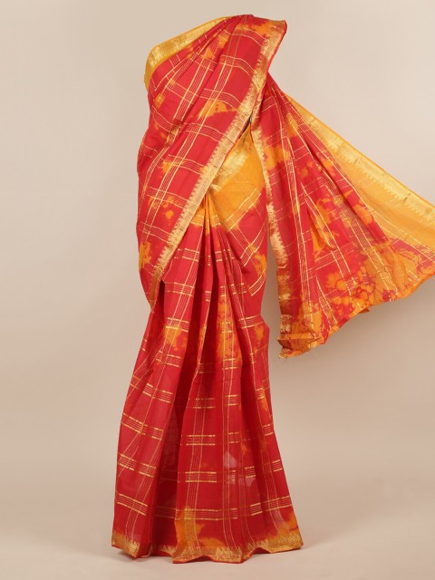 

Pothys Red & Yellow Pure Cotton Checked Saree