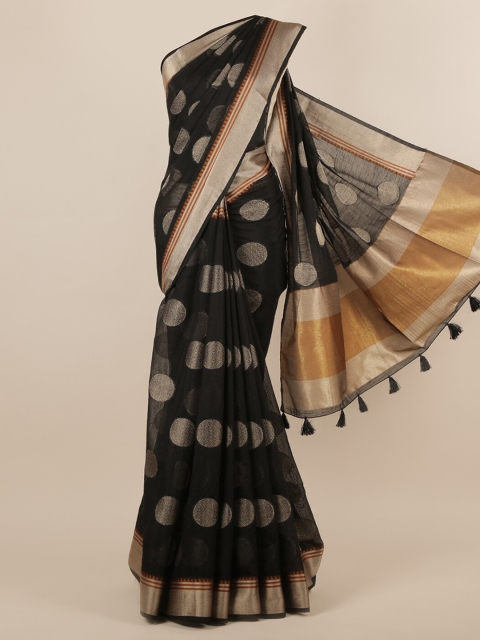 

Pothys Black & Gold-Toned Jute Silk Woven Design Saree