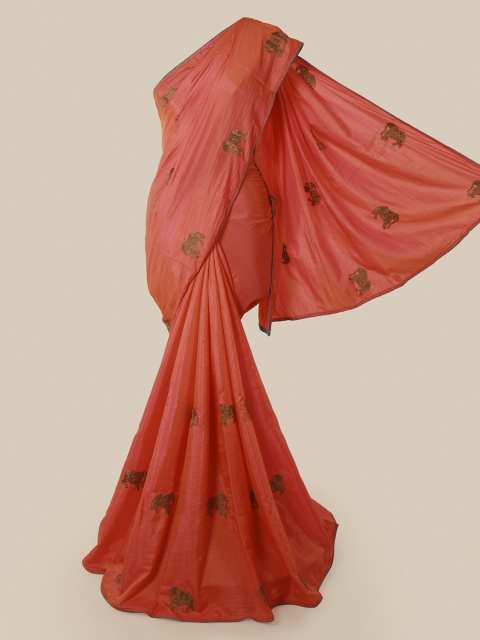 

Pothys Orange Embroidered Art Silk Saree
