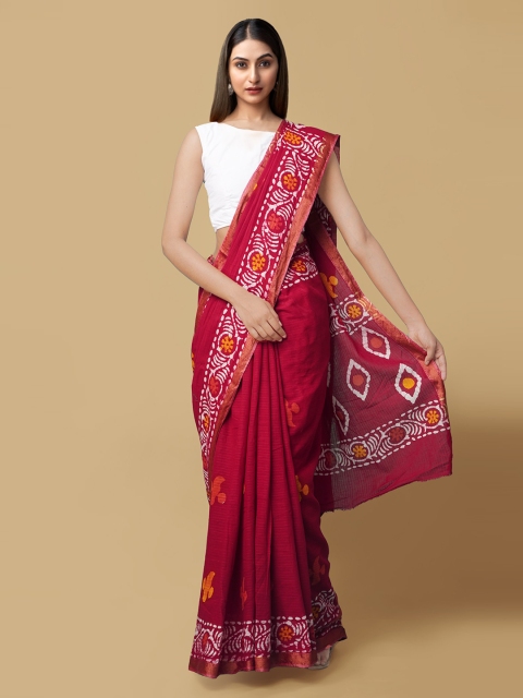 

Unnati Silks Red Pure Cotton Printed Bhagalpuri Saree