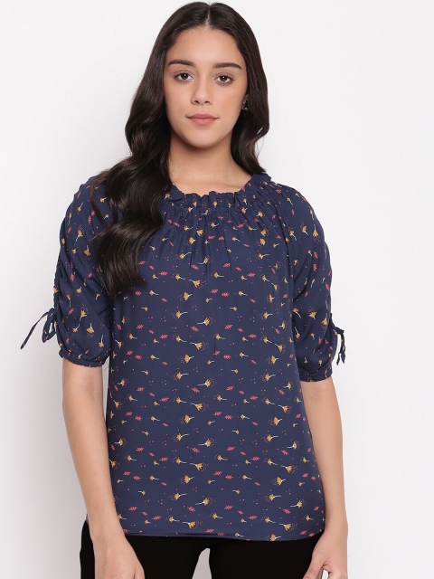 

Miss Grace Navy Blue Printed Pure Cotton Regular Top