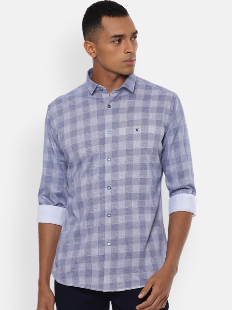 

V Dot Men Blue Slim Fit Checked Pure Cotton Casual Shirt