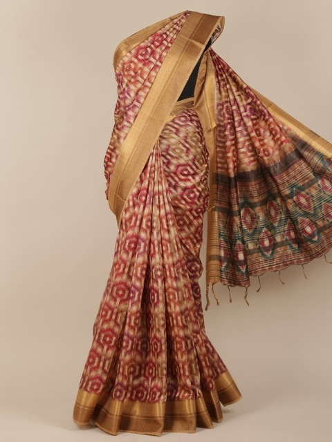 

Pothys Multicoloured Printed Jute Silk Saree With Tasseled Pallu, Multi