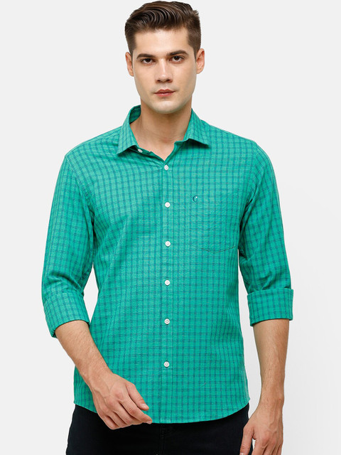 

CAVALLO by Linen Club Men Green & Blue Regular Fit Checked Casual Shirt