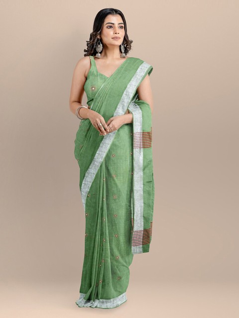 

BharatSthali Green Pure Cotton Woven Design Taant Saree