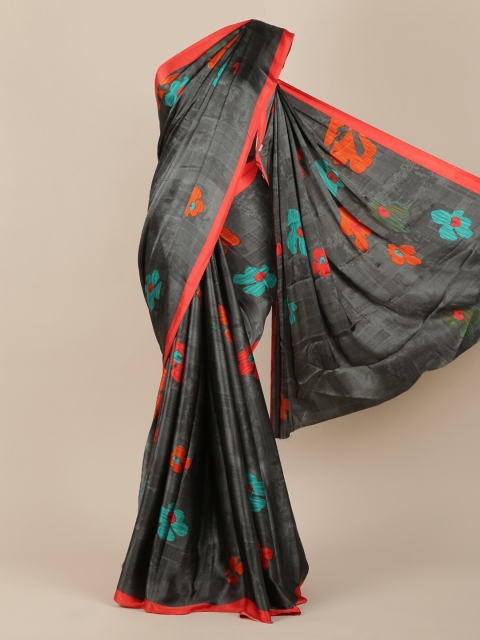 

Pothys Grey & Orange Satin Printed Saree