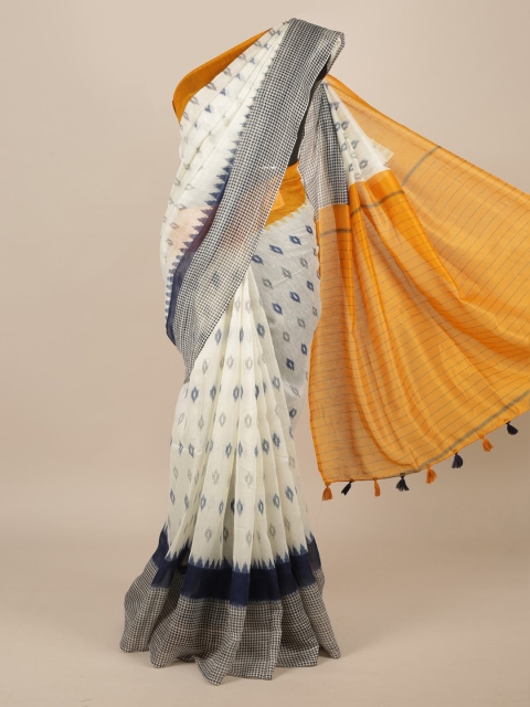 

Pothys Cream-Coloured Printed Jute Silk Saree