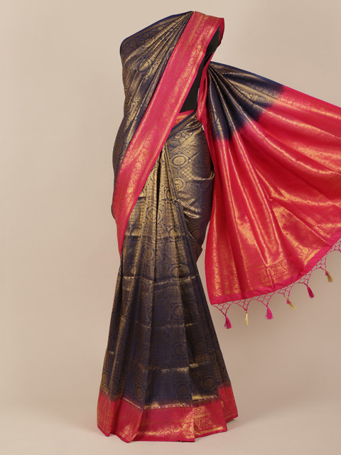 

Pothys Navy Blue & Pink Jute Silk Woven Design Saree