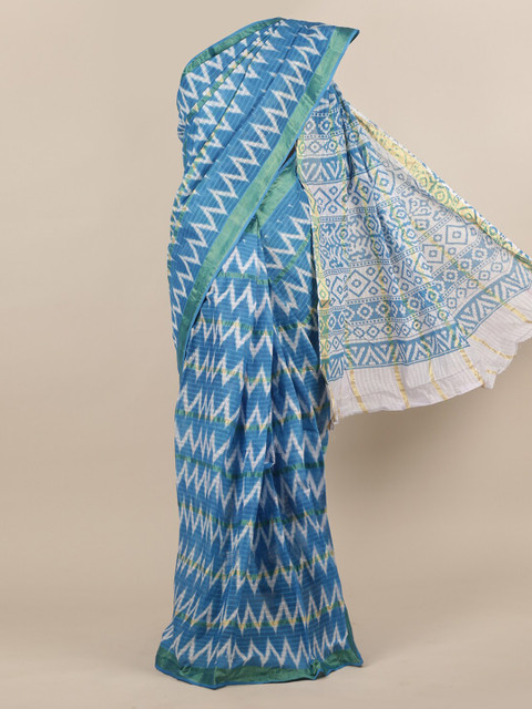 

Pothys Blue & White Pure Cotton Printed Saree