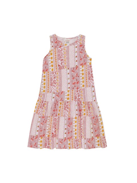 

RAINE AND JAINE Girls White Printed Knitted Cotton Drop-Waist Dress