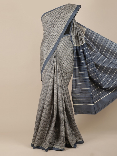 

Pothys Grey Printed Jute Silk Saree