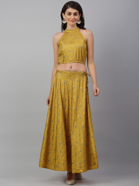 

ANAISA Women Mustard Yellow Printed Top with Skirt