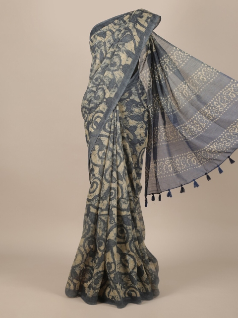 

Pothys Grey Printed Jute Silk Saree