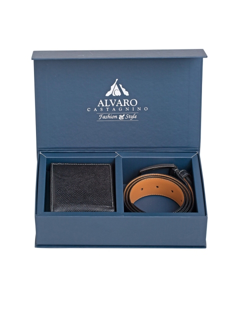

Alvaro Castagnino Men Black Textured Leather Accessory Gift Set
