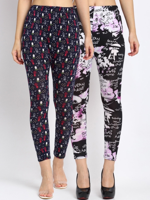 

NEUDIS Women Pack of 2 Printed Skinny Fit Ankle Length Crop Leggings, Multi