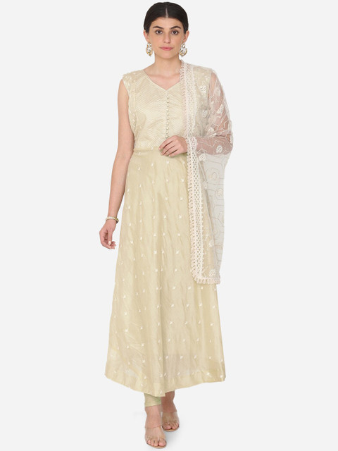 

BOMBAY SELECTIONS Women Green Embroidered Kurta with Churidar & Dupatta