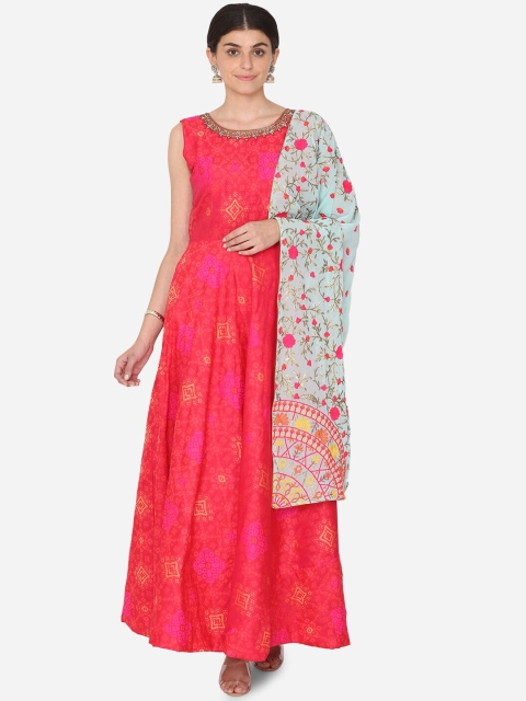 

BOMBAY SELECTIONS Women Pink & Blue Printed Kurta with Salwar & Dupatta