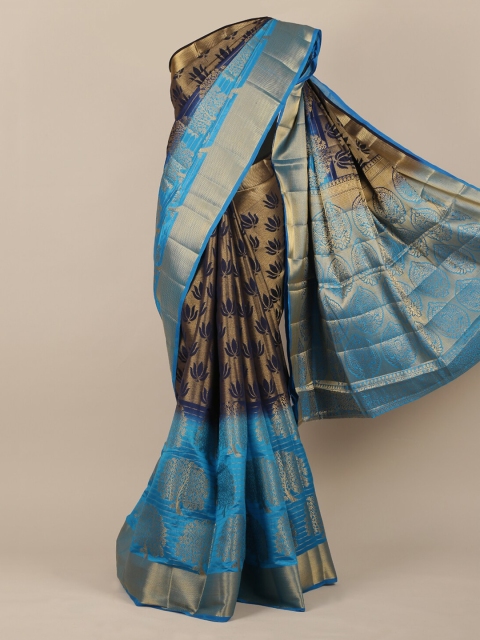 

Pothys Blue & Gold-Toned Jute Silk Woven Design Saree