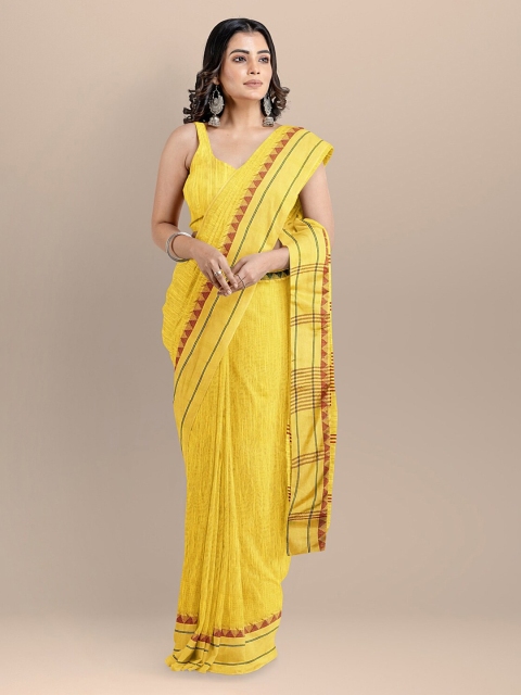 

BharatSthali Yellow Silk Cotton Solid Maheshwari Saree