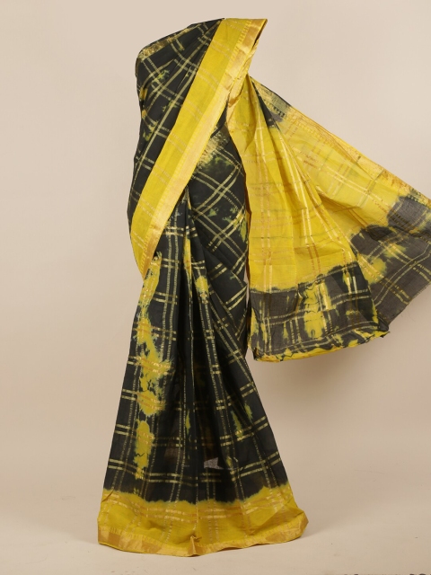 

Pothys Black & Yellow Pure Cotton Checked Saree
