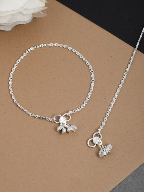 

Silvermerc Designs Set of 2 Silver-Plated Chain Anklets with Ghungroo Detail