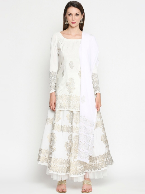 

Ira Soleil Women Off-White Printed Kurta with Skirt & Dupatta