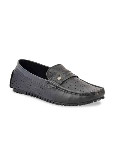 

ID Men Black Perforations Leather Driving Shoes