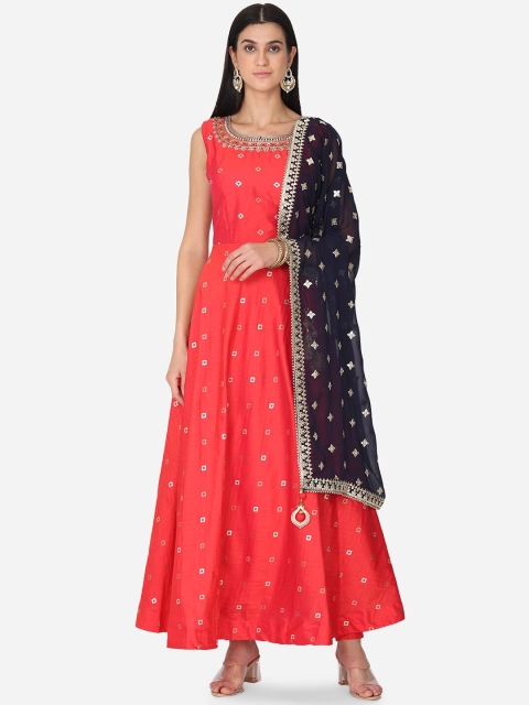 

BOMBAY SELECTIONS Women Pink & Blue Printed Kurta with Palazzos & Dupatta