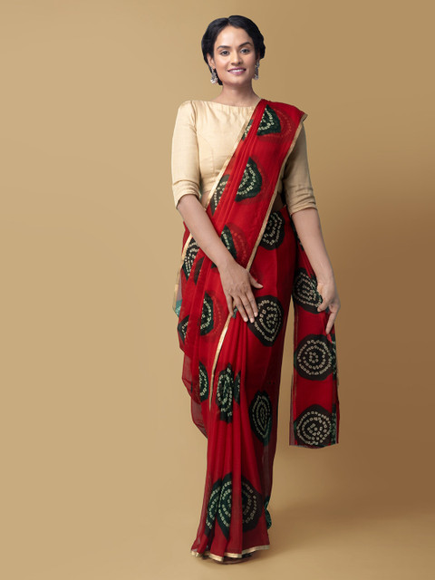 

Unnati Silks Red Pure Chiffon Printed Baluchari Saree