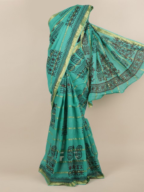 

Pothys Green & Black Pure Cotton Printed Saree