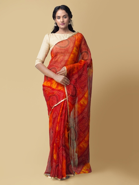 

Unnati Silks Red Pure Chiffon Printed Baluchari Saree