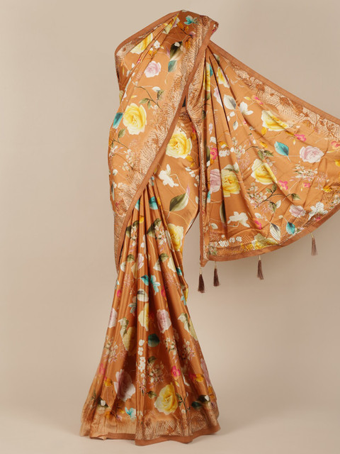 

Pothys Brown Printed Satin Saree