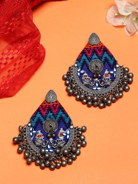 

NEUDIS Oxidised Blue & Silver-Toned Teardrop Shaped Drop Earrings