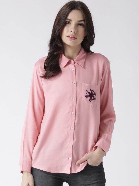 

The Vanca Women Pink & Black Regular Fit Solid Casual Shirt